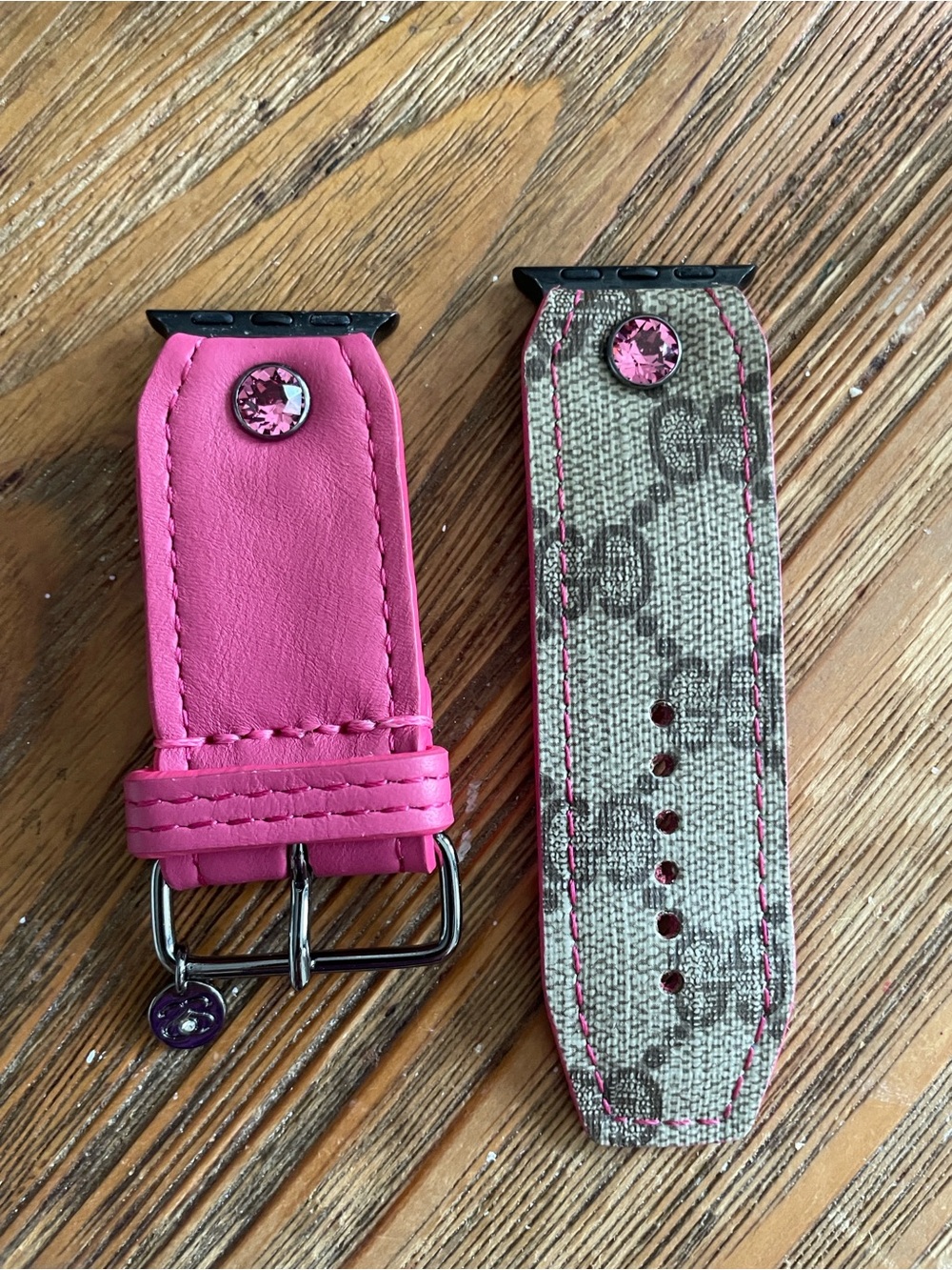 Spark*l Gucci Monogram Canvas & Pink Leather Apple Watch Strap Size 2